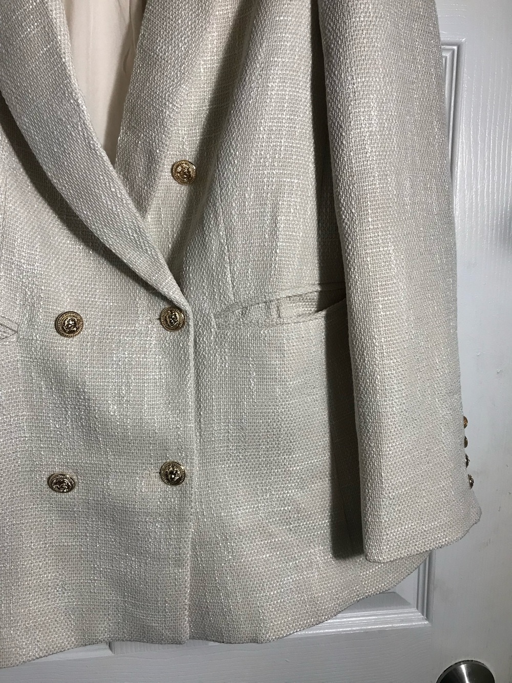 NWT City Bell Cream Double-Breasted Textured Blazer M - Picture 4 of 8